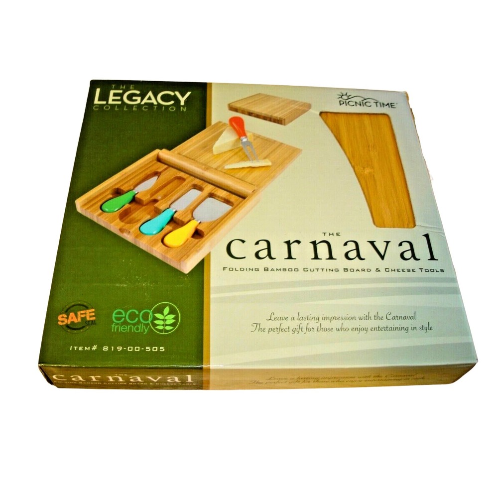 Picnic Time Carnaval Folding Bambo Cutting Board and Cheese Tools Set